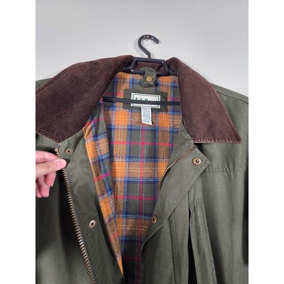 LL Bean Jacket Green Barn Field Coat Corduroy Collar Flannel Lined Men's L T - Picture 7 of 10